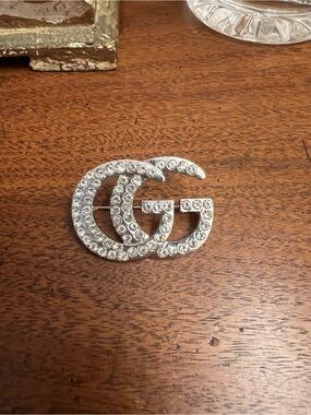 Fashion GG Silver Brooch - with Crystal Accents NWT